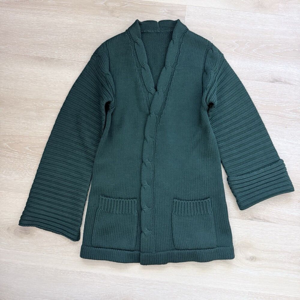 VTG 80s Virgin Wool Longline Cardigan S Adrienne for SW1 Inky Green Quiet Luxury